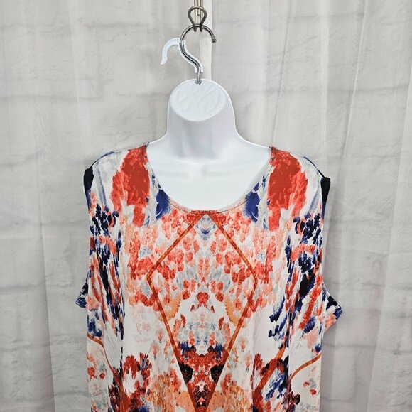 Roaman's Red Blue Sleeveless Abstract Grunge Shift Midi Dress 18/20 (L) - Picture 2 of 9